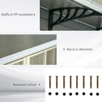 Pensilina da Esterno per Finestre e Porte, in Policarbonato e Alluminio, 303x100x26cm - Marrone