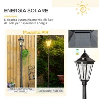 Lampione Solare da Giardino con Luce LED e Sensore di Movimento, Alluminio e Vetro, 22x22x196 cm, Nero