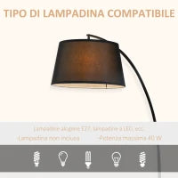 Lampada da Terra ad Arco con Paralume in Tessuto e Interruttore a Pedale, Ø47x105x190cm, Nera