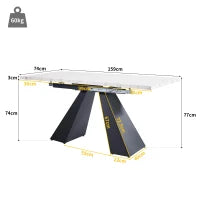 Tavolo da pranzo allungabile, per soggiorno e studio, 159x74x77 cm, Bianco e Nero