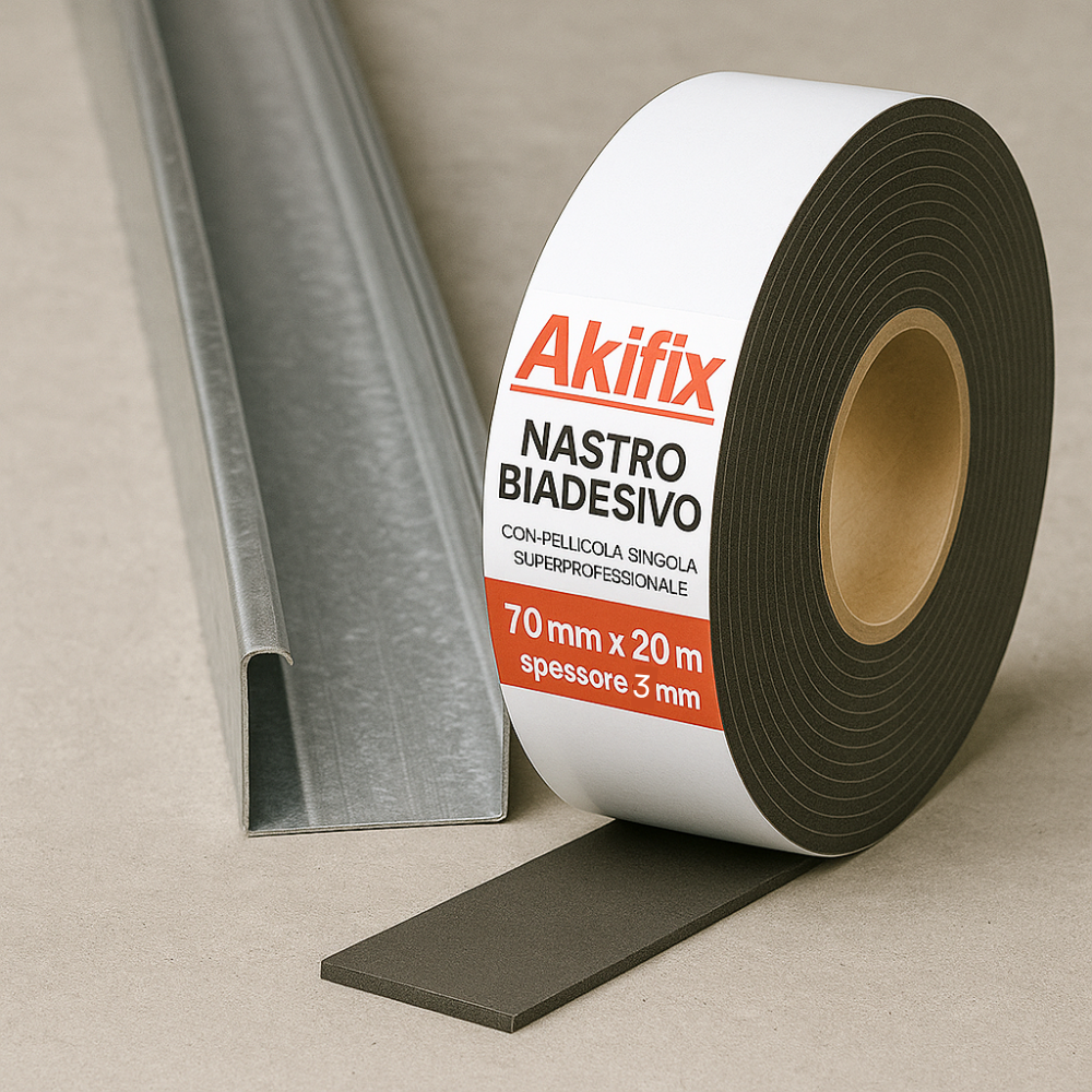 Nastro biadesivo cartongesso pellicola singola superprofessionale spessore 3 mm *** misure 70 mm x 20 m, confezione 1