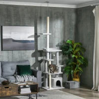 Albero Tiragraffi per Gatti a Soffitto con Piattaforme e Casetta, 60x40x225-255cm, Grigio