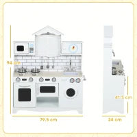 Cucina Giocattolo per Bambini 3-6 Anni in Legno con Set di Accessori, Lavandino e Manopole con Suoni, Bianco