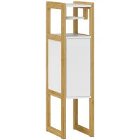 Mobile Bagno Salvaspazio con Porta Carta Igienica, Armadietto e Ripiano in Bambù, 20x33x80cm, Bianco