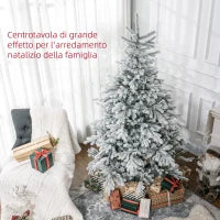 Albero di Natale Innevato con 1321 Rami Ignifughi, in Plastica e Metallo, Ø115x180 cm, Verde