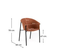E-STYLO Sedia da pranzo in tessuto ruggine con gambe in metallo nero, 58cm X 56cm H. 79cm.