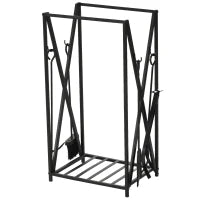 Portalegna da Interno ed Esterno in Acciaio con 4 Attrezzi Inclusi, Capacità 100kg 46x30x76cm Nero