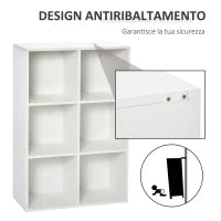 Mobile Libreria Moderno a 6 Cubi in Legno, 65.5x30x97.5 cm, Bianco
