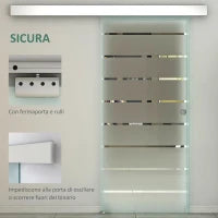 Porta Scorrevole Interna in Vetro Smerigliato e Satinato con Binario B1 e Maniglia per Bagno Cucina Studio Vetro 205x 90x 0,8cm