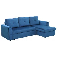 Divano Letto Angolare 3 Posti Effetto Velluto e Chaise Longue con Contenitore, 232x141x85cm, Blu