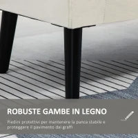 Panca Contenitore con Braccioli, in Tessuto Effetto Velluto e Legno, 111.5x41x65 cm, Bianco Crema