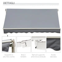 Tenda da Sole per Esterno Avvolgibile a Manovella in Metallo e Alluminio, 395x245 cm, Grigio