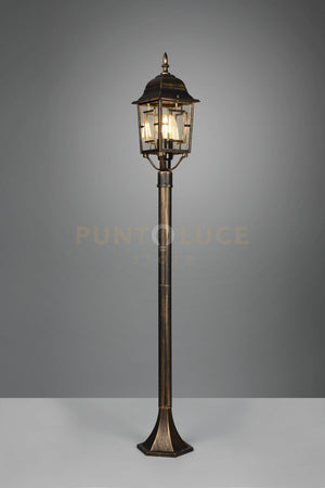 VOLTURNO PALO DA ESTERNO 4 LATI FUSIONE DI ALLUMINIO RUGGINE CON DECORO IN FUSIONE SUL VETRO E VETRO TRASPARENTE H. 100CM IP44 1 LUCE ATTACCO E27