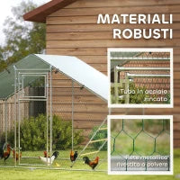 Recinto per Galline da 6m² per 6-8 Animali con Tetto Impermeabile, Mangiatoia e Posatoio, 3x2x1.9m, Argento