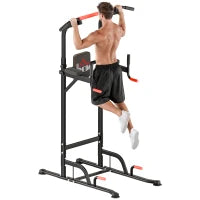 Barra per Trazioni Power Tower Stazione Fitness Multifunzione Regolabile 189-239cm in Acciaio Nero Rosso
