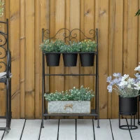 Portapiante in Metallo Pieghevole con 3 Vasi e Ripiano Inferiore per Casa e Giardino, 47x37x78.5cm, Nero