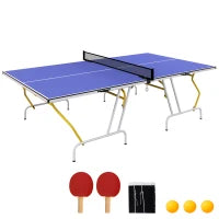 Tavolo da ping pong pieghevole compatto con 2 racchette e 3 palline 274L x 152,5l x 76H cm blu