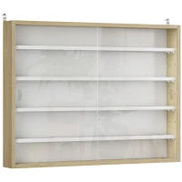 Bacheca Portaoggetti a 4 Ripiani Regolabili in Legno con Ante in Vetro, 80x9.5x60 cm, Bianco e color Legno