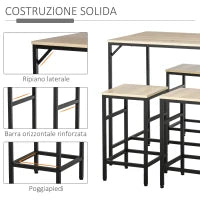 Set Tavolo Alto con 4 Sgabelli Stile Industriale in Metallo e Legno, Rovere Chiaro