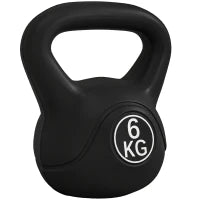 Kettlebell 6kg in Plastica e Sabbia con Base Piatta e Impugnatura, 20x13x22 cm, Nero