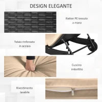 Sdraio da Giardino in Rattan PE con Schienale Regolabile e Cuscino, 207x70x70cm, Nero