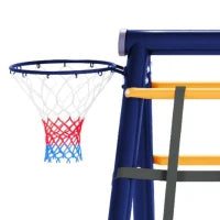 Set altalena Giardino multifunzionale con 3altalene, struttura da arrampicata, canestro da basket,per 3-8anni,Antico blu