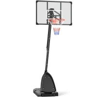 Canestro Basket in Acciaio, Regolabile in Altezza e portatile con Tabellone e Ruote, 107x70cm, Nero e rosso