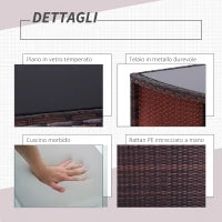 Set 2 Pezzi Mobili da Giardino in Rattan Salvaspazio con 1 Tavolo e 2 Sedie con Cuscini, Marrone e Beige