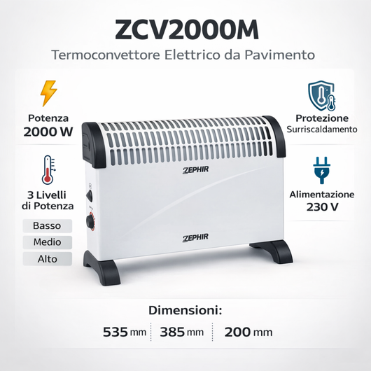Zephir zcv2000m termoconvettore elettrico da pavimento 2000w