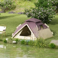 Tenda da Campeggio 2 Posti con 2 Finestre e Gancio, in Poliestere e Fibra di Vetro, 225x190x130 cm, Cachi