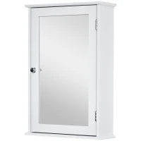 kleankin Armadio Murale per Bagno con Specchio, 1 Porta, 2 Ripiani, in MDF e Vetro, Bianco