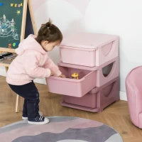 Cassettiera in Plastica Colorata per Cameretta con 3 Cassetti, Arredamento Casa e Asilo 37x37x56.5cm Rosa