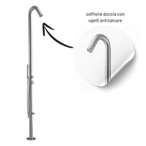 Colonna doccia da esterno betulla a pavimento inox spazzolato con lava piedi *** finitura- spazzolato, confezione 1
