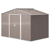 Capanno per attrezzi in metallo con porte scorrevoli e finestre di ventilazione, 277 x 195 x 192 cm, Grigio chiaro