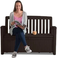 Panchina Contenitore da Giardino Patio, 227L, Effetto Legno, Grafite, 132,7x61,2x89H cm