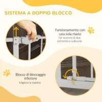 Cancellino per Cani Regolabile Alto con Porta Piccola e Chiusura Automatica, 74-80x104cm, Bianco