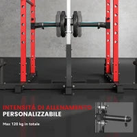 Stazione Fitness con Supporto per Bilanciere e Barra per Trazioni e Dip, in Acciaio, 191x153x205 cm, Rosso e Nero