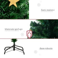 Albero di Natale 180cm con 27 Luci LED, Fibre Ottiche e 230 Rami, Albero di Natale Artificiale