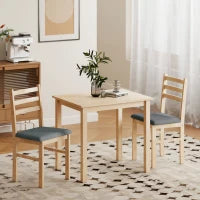 Set tavolo da pranzo 3 pezzi con 2 sedie, Tavolo da cucina per spazi compatti, sedie imbottite, risparmio spazio, MDF, Legno naturale