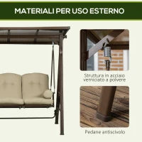 Dondolo da Giardino 3 Posti in Acciaio con Tettuccio Inclinabile e Cuscini, 208x120x174 cm