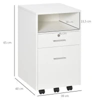 Cassettiera da Ufficio, Cassettiera per Scrivania Portadocumenti e Porta Stampante, 2 Chiavi, Bianca