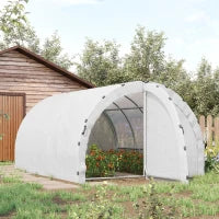 Serra da Giardino a Tunnel con Area 12 m², Struttura Tubolare Rinforzata 25 mm, Doppia Porta con Maniglie, 4L x 3l x 2H m, Bianco