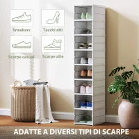 Scarpiera con 8 Contenitori per Scarpe Impilabili e Pieghevoli con Pannello Trasparente, Bianco