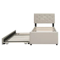 Letto imbottito con letto estraibile, 90×200 cm, senza materasso, Beige