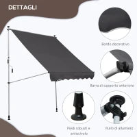Tenda da Sole da Esterno 2x1.5m a Rullo con Manovella, Altezza e Angolazione Regolabile, Grigio