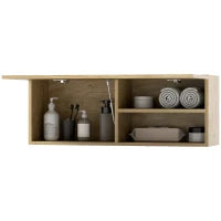 Mobiletto Bagno Pensile con Anta a Ribalta e Ripiani, 80x25x30 cm, Legno Naturale