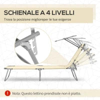 Sdraio da Giardino Pieghevole con Tettuccio Regolabile e Schienale Reclinabile a 4 Livelli, Beige
