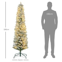 Albero di Natale Innevato con 329 Rami e Luci LED Bianche, in Plastica e Metallo, Ø52x180 cm, Verde