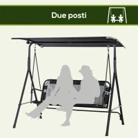 Dondolo da Giardino Terrazza 2 Posti con Tettuccio Regolabile in Metallo e Texteline 172x110x155cm Nero
