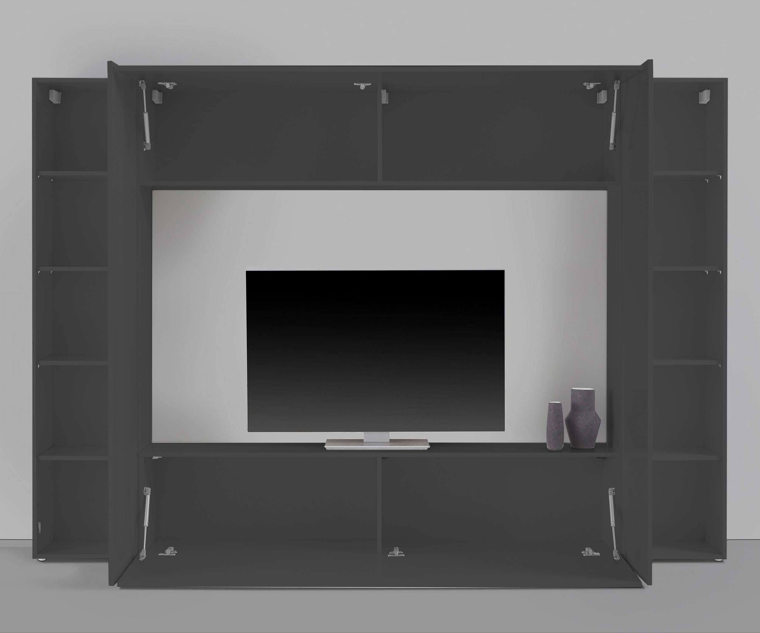 Parete attrezzata moderna soggiorno grigio porta TV 2 armadi pensile Note Mold